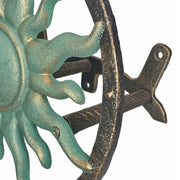 Garden Hose Holder Sun 11.5 Inch Cast Iron Verdigris Bronze Image 5