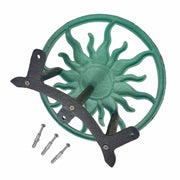 Decorative Sun Cast Iron Hose Holder  Verdigris & Bronze Finish, 11.5 in Heavy Duty Wall Mount Hose Reel, Outdoor Garden