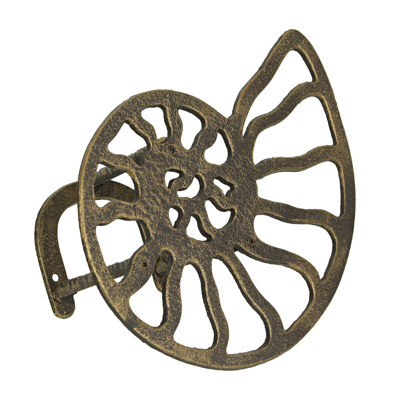 12-Inch Bronze Finish Cast Iron Nautilus Seashell Decorative Hose Holder: Wall-Mounted Outdoor Nautical Décor for Stylish and