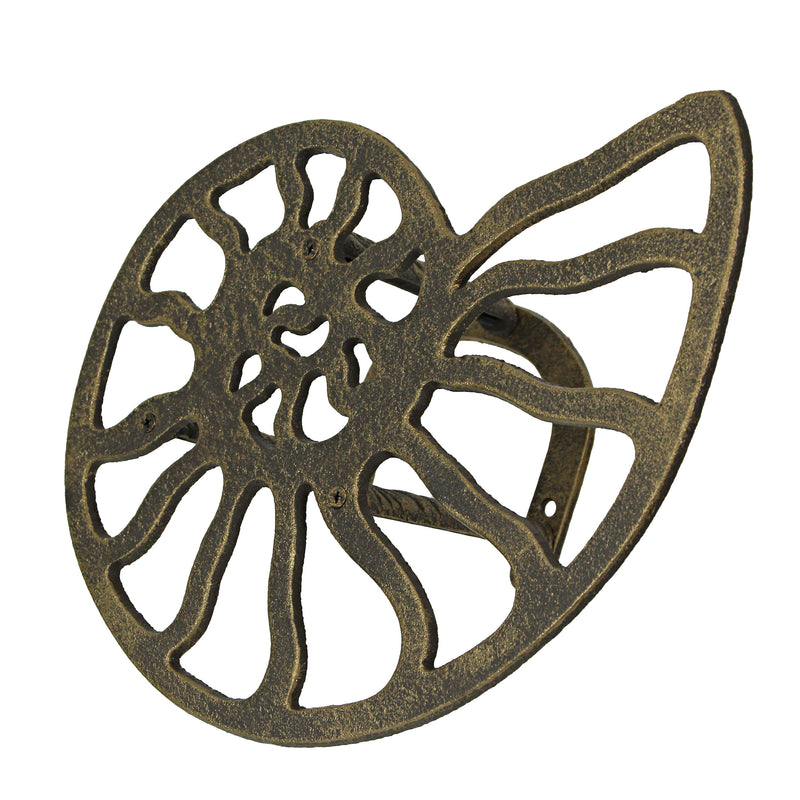 12-Inch Bronze Finish Cast Iron Nautilus Seashell Decorative Hose Holder: Wall-Mounted Outdoor Nautical Décor for Stylish and