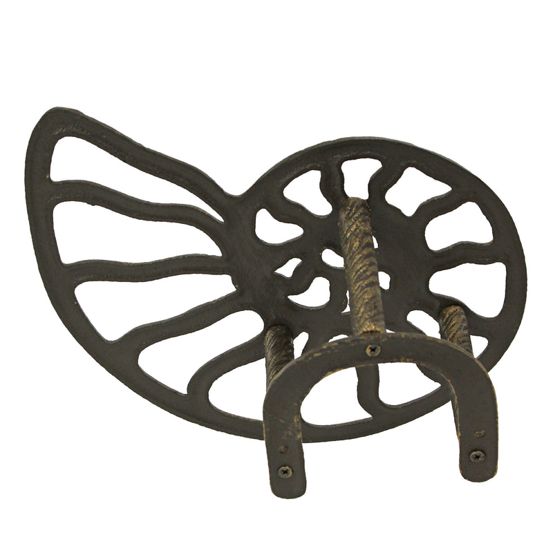 12-Inch Bronze Finish Cast Iron Nautilus Seashell Decorative Hose Holder: Wall-Mounted Outdoor Nautical Décor for Stylish and