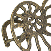 12-Inch Bronze Finish Cast Iron Nautilus Seashell Decorative Hose Holder: Wall-Mounted Outdoor Nautical Décor for Stylish and