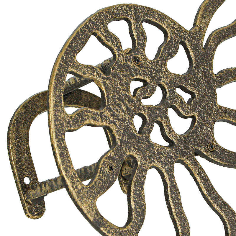 12-Inch Bronze Finish Cast Iron Nautilus Seashell Decorative Hose Holder: Wall-Mounted Outdoor Nautical Décor for Stylish and