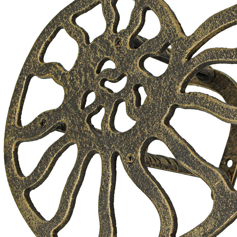 12-Inch Bronze Finish Cast Iron Nautilus Seashell Decorative Hose Holder: Wall-Mounted Outdoor Nautical Décor for Stylish and