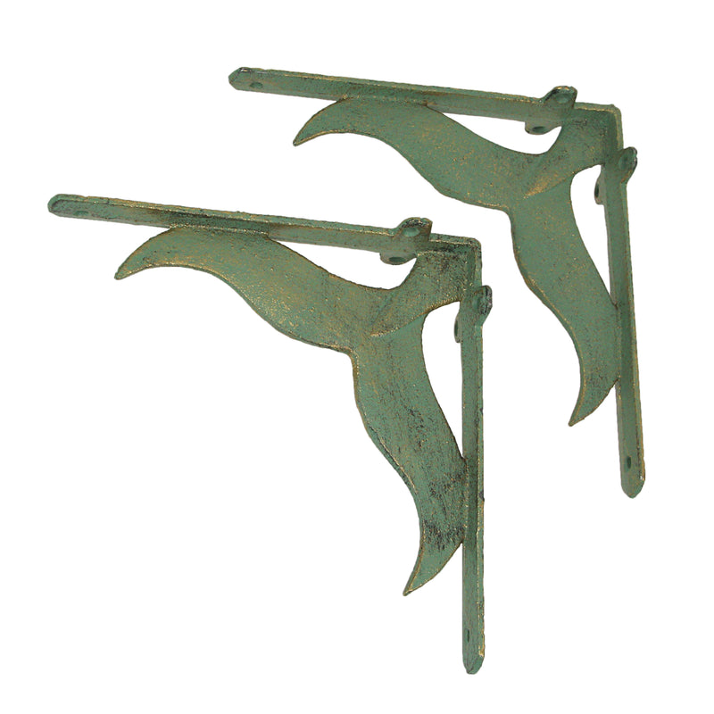 Green - Image 1 - Set of 2 Sea Green Cast Iron Whale Tail Wall Shelf Brackets and Planter Holders - 7.75 Inches Long - Add a