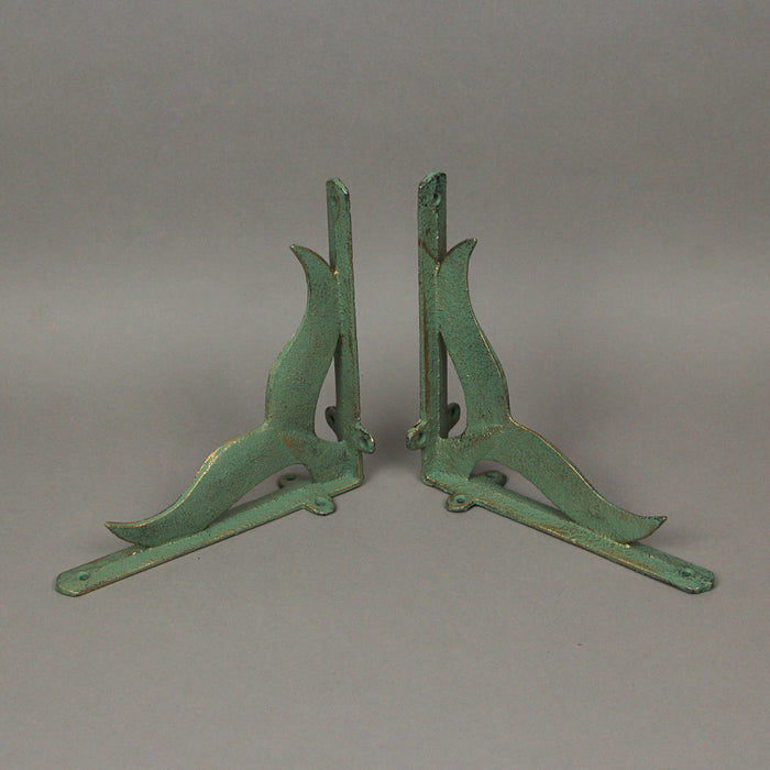 Green - Image 6 - Set of 2 Sea Green Cast Iron Whale Tail Wall Shelf Brackets and Planter Holders - 7.75 Inches Long - Add a