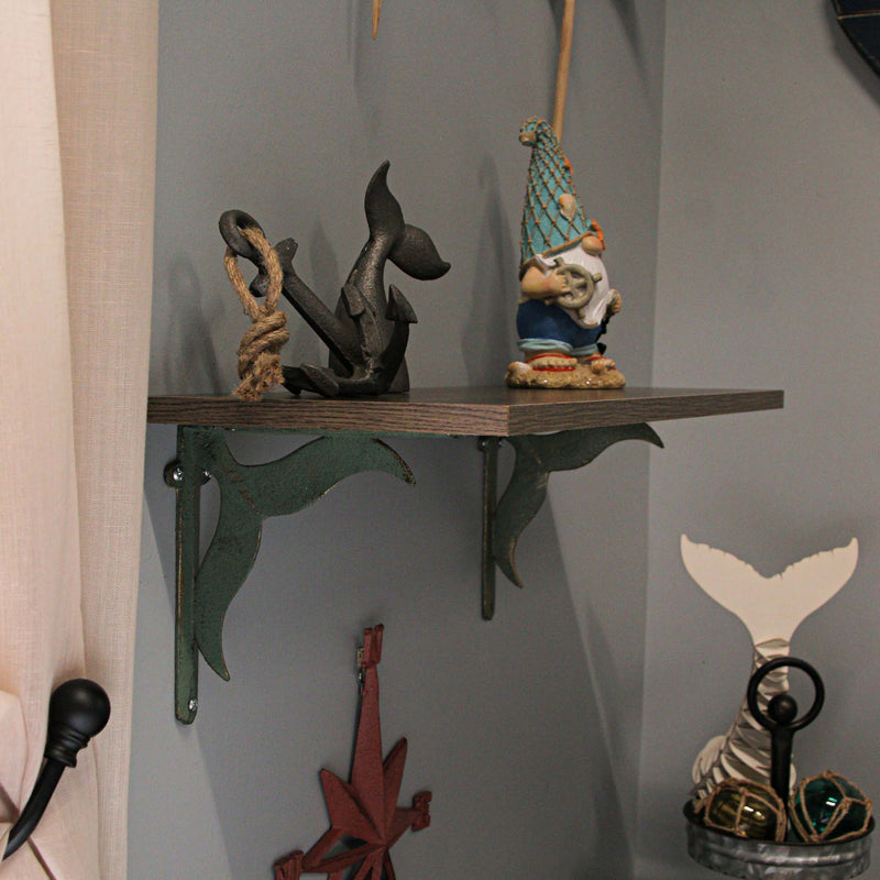 Green - Image 4 - Set of 2 Sea Green Cast Iron Whale Tail Wall Shelf Brackets and Planter Holders - 7.75 Inches Long - Add a