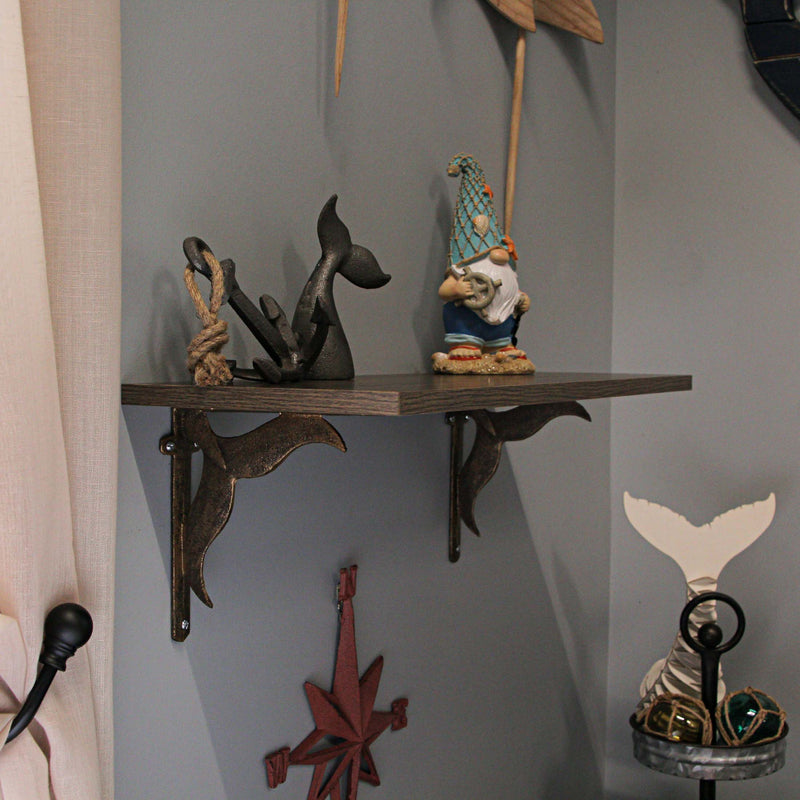Bronze - Image 4 - Set of 2 Bronze And Verdigris Finish Cast Iron Whale Tail Wall Shelf Brackets/Planter Holders - Stylish