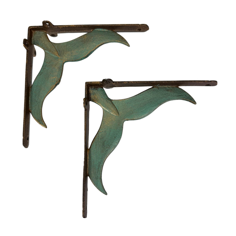Bronze - Image 1 - Set of 2 Bronze And Verdigris Finish Cast Iron Whale Tail Wall Shelf Brackets/Planter Holders - Stylish