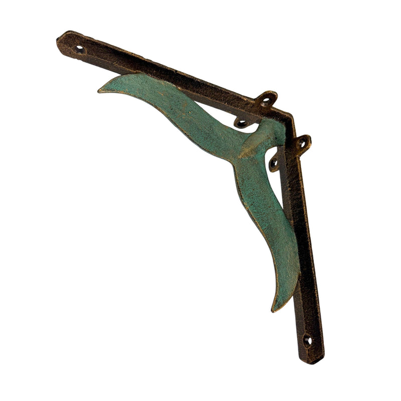 Bronze - Image 2 - Set of 2 Bronze And Verdigris Finish Cast Iron Whale Tail Wall Shelf Brackets/Planter Holders - Stylish