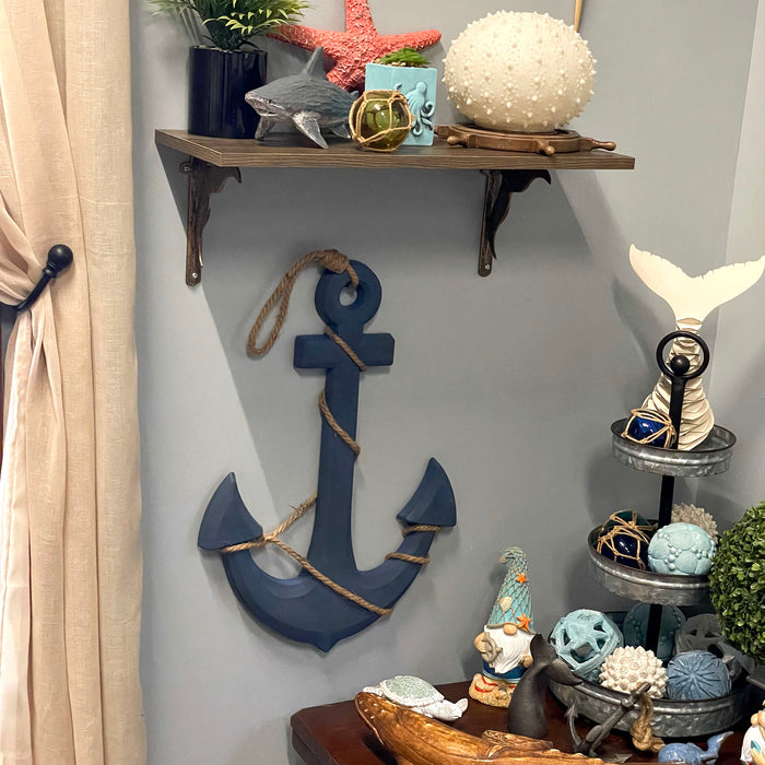 Blue - Image 7 - Large 24"x16" Ship Anchor & Rope Wall Hanging - Hand-Painted Blue Finish for Nautical Elegance - Easy