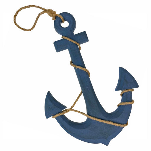 Blue - Image 1 - Large 24"x16" Ship Anchor & Rope Wall Hanging - Hand-Painted Blue Finish for Nautical Elegance - Easy