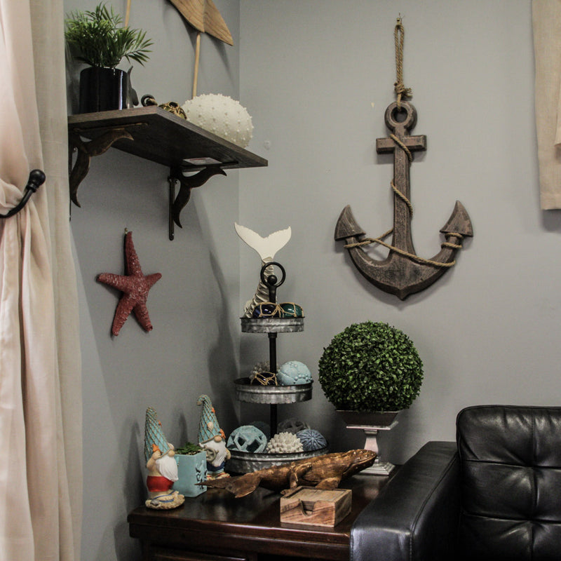 Brown - Image 5 - Large 24"x16" Ship Anchor & Rope Wall Hanging - Hand-Stained Brown Finish for Nautical Elegance - Easy
