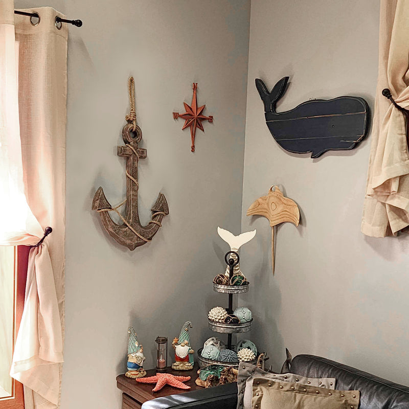 Brown - Image 8 - Large 24"x16" Ship Anchor & Rope Wall Hanging - Hand-Stained Brown Finish for Nautical Elegance - Easy