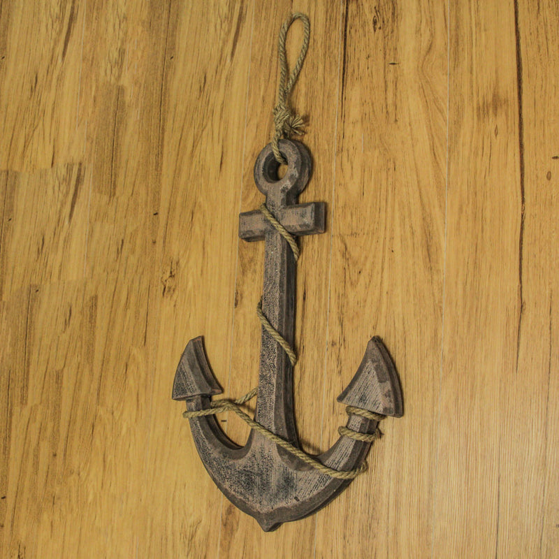 Brown - Image 7 - Large 24"x16" Ship Anchor & Rope Wall Hanging - Hand-Stained Brown Finish for Nautical Elegance - Easy