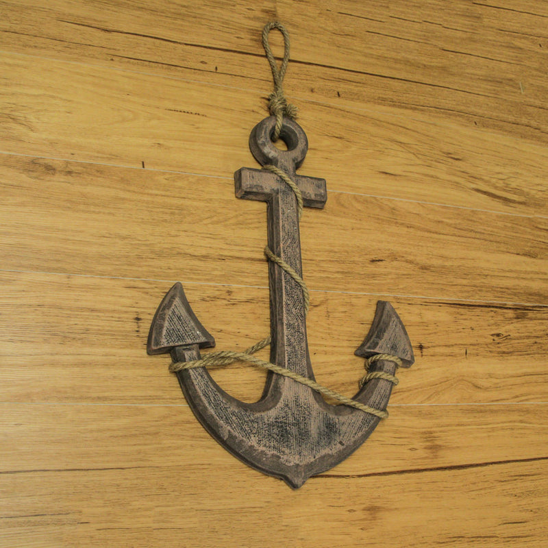 Brown - Image 6 - Large 24"x16" Ship Anchor & Rope Wall Hanging - Hand-Stained Brown Finish for Nautical Elegance - Easy
