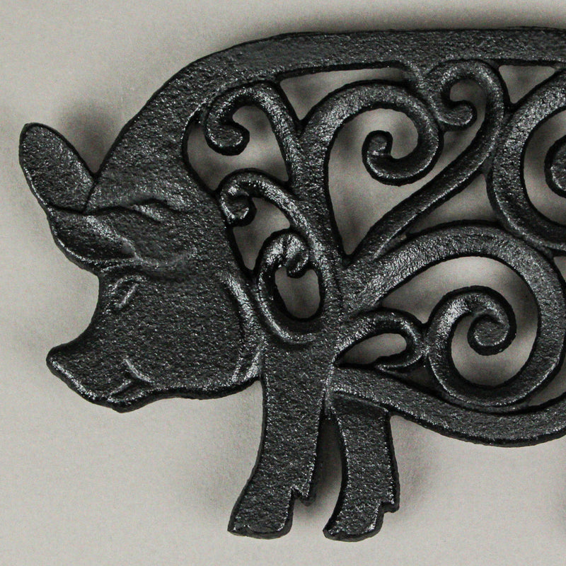 Black - Image 9 - Set of 3 Black Cast Iron Farm Animal Kitchen Decor Trivets - Rooster, Pig and Cow - Decorative Wall Hanging