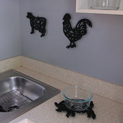 Black - Image 5 - Set of 3 Black Cast Iron Farm Animal Kitchen Decor Trivets - Rooster, Pig and Cow - Decorative Wall Hanging