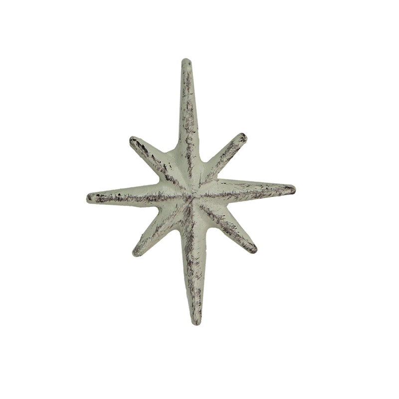 White - Image 1 - Set of 6 Antique White Finish Cast Iron Starburst Drawer Pulls – Mid Century Modern Cabinet Knobs for