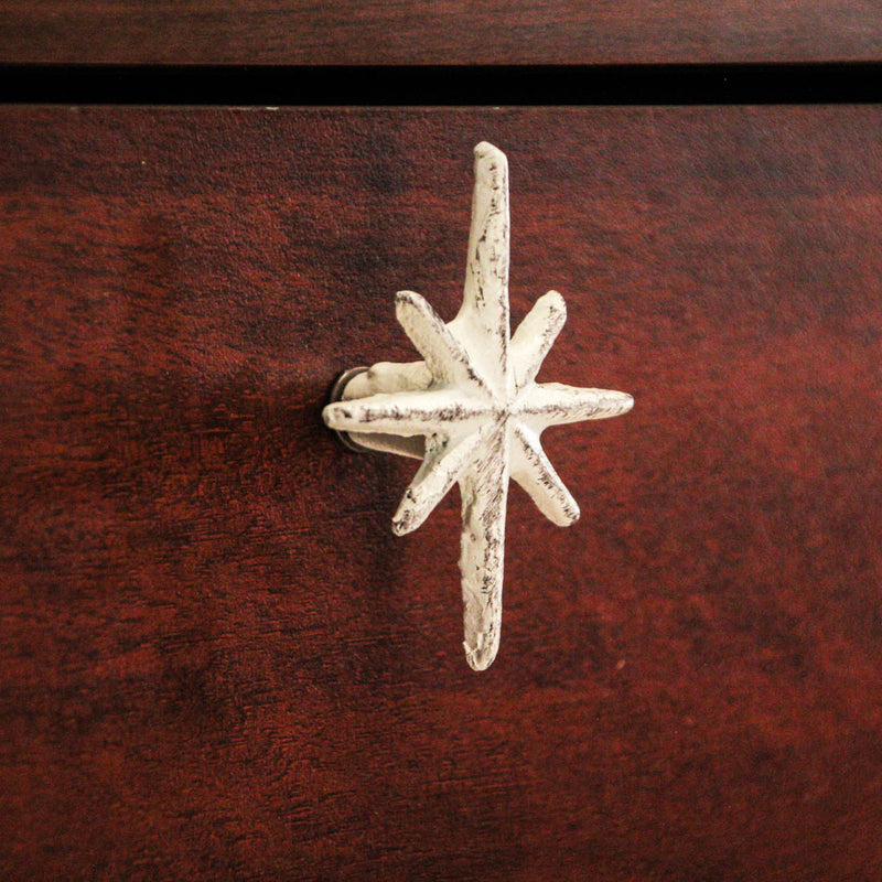 White - Image 5 - Set of 6 Antique White Finish Cast Iron Starburst Drawer Pulls – Mid Century Modern Cabinet Knobs for