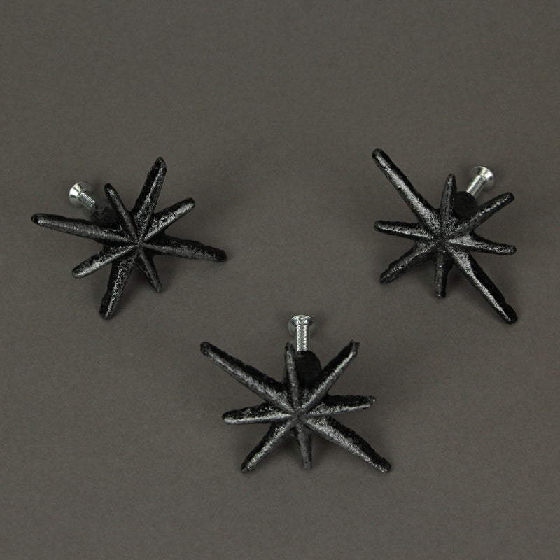 Silver - Image 11 - Set of 6 Antique Silver Cast Iron Mid-Century Modern Starburst Drawer Pulls and Cabinet Knobs, 2.75