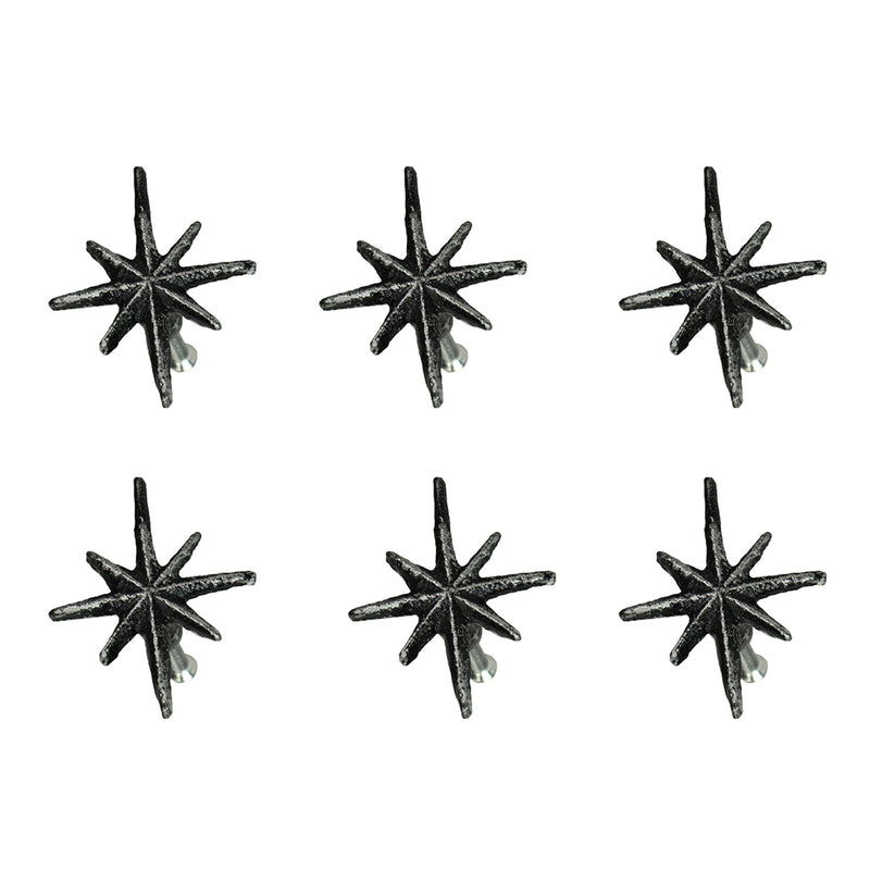 Silver - Image 1 - Set of 6 Antique Silver Cast Iron Mid-Century Modern Starburst Drawer Pulls and Cabinet Knobs, 2.75 Inches