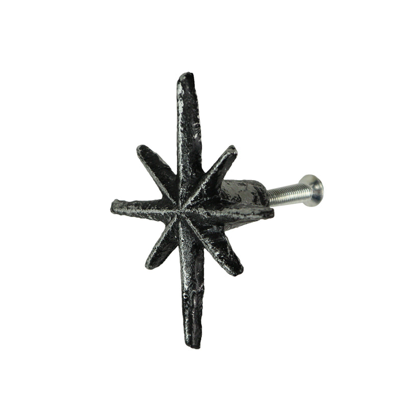 Silver - Image 2 - Set of 6 Antique Silver Cast Iron Mid-Century Modern Starburst Drawer Pulls and Cabinet Knobs, 2.75 Inches