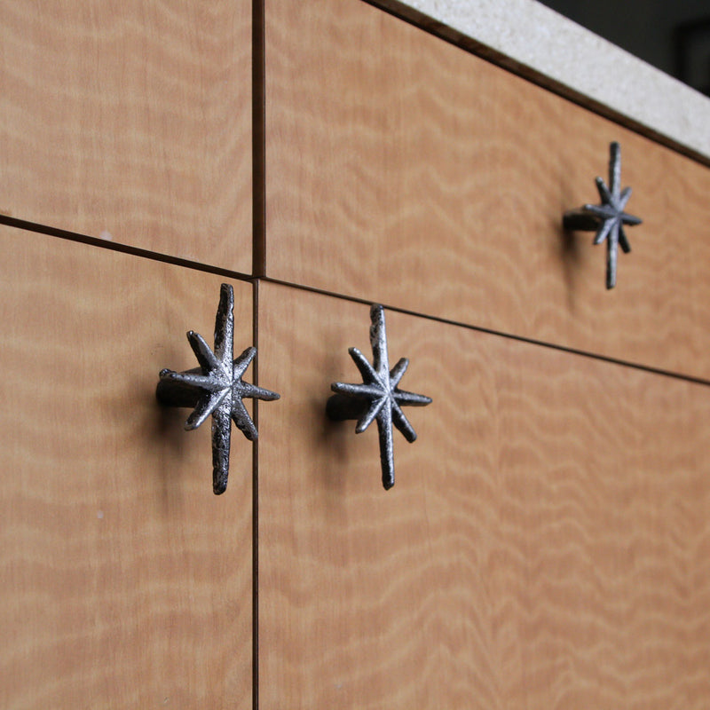 mid century modern dresser knobs Set of 6 Antique Finish Mid Century Modern Starburst Cast Iron Drawer Pulls Cabinet Knobs Silver