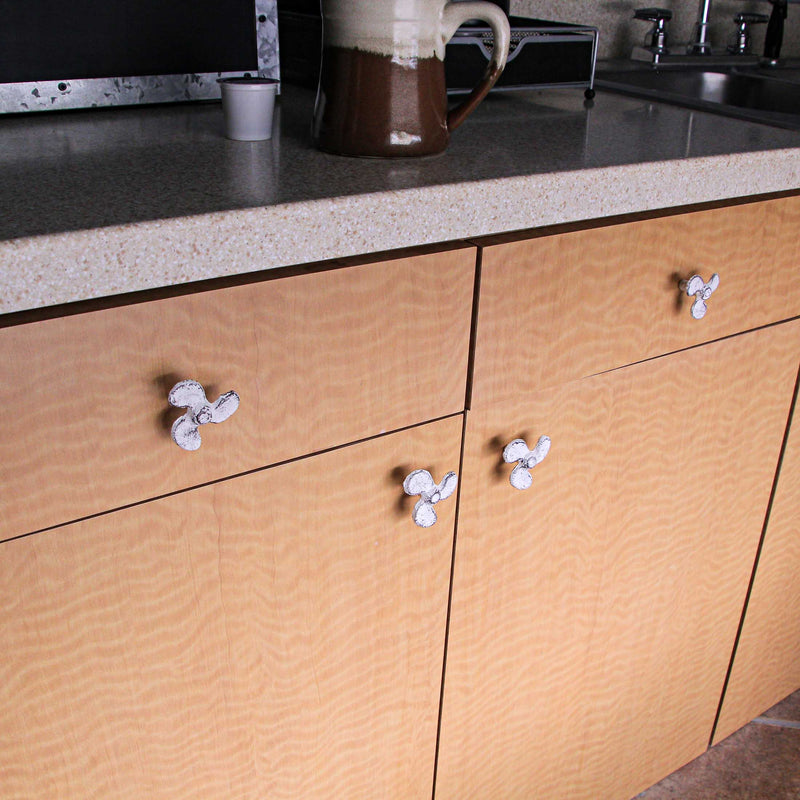 White - Image 4 - Set of 6 Antique White Cast Iron Boat Propeller Cabinet Knobs - Nautical Drawer Pulls for Rustic Coastal