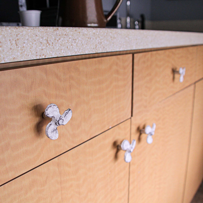 White - Image 5 - Set of 6 Antique White Cast Iron Boat Propeller Cabinet Knobs - Nautical Drawer Pulls for Rustic Coastal