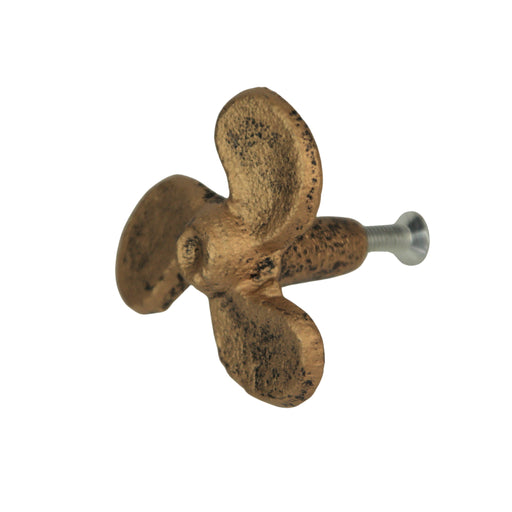 Set of 6 Antique Gold Boat Propeller Drawer Pulls - Coastal Cast Iron Cabinet Knobs with Nautical Charm - 1.75 Inch Diameter,