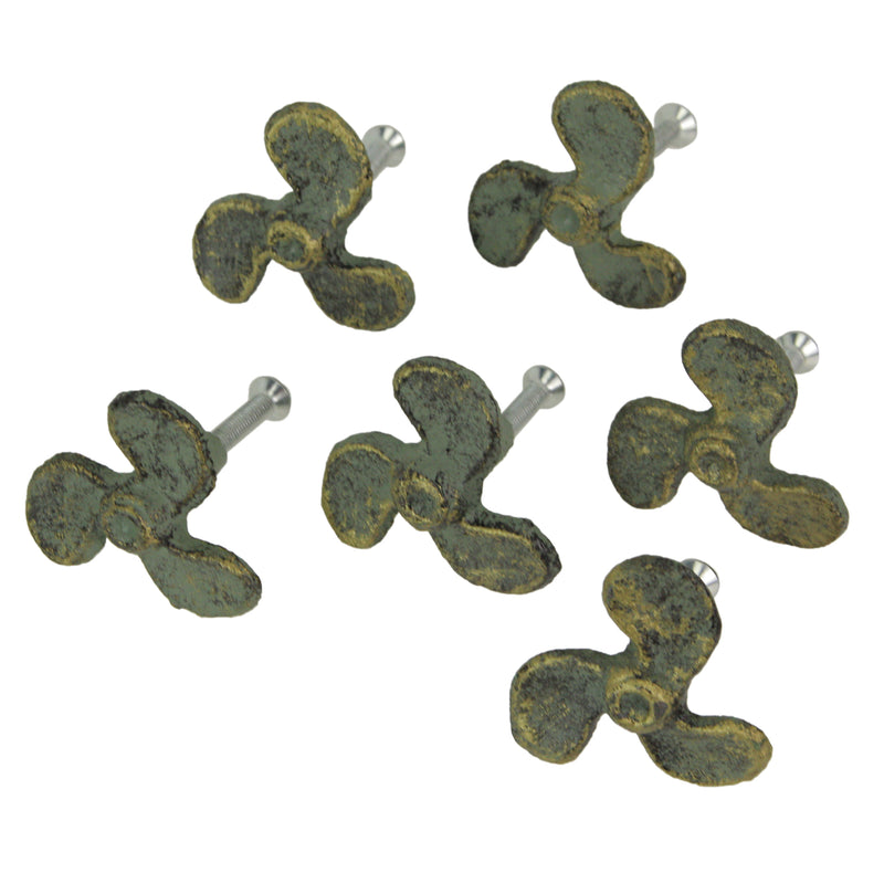 Green - Image 2 - Set of 6 Verdigris Green Cast Iron Boat Propeller Cabinet Knobs - Nautical Drawer Pulls for Rustic Coastal