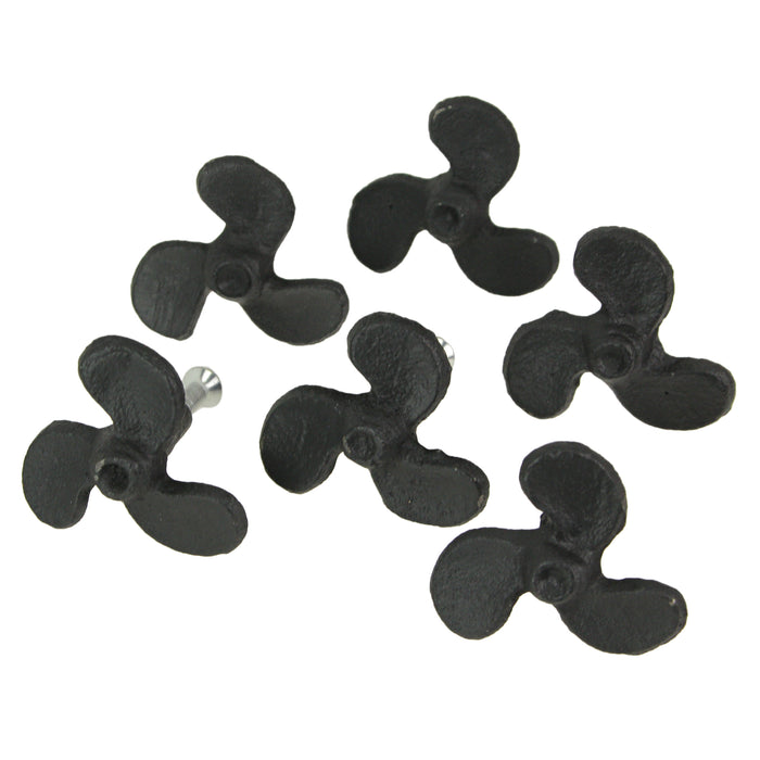 Black - Image 1 - Set of 6 Rustic Black Cast Iron Boat Propeller Drawer Pulls - Nautical Decor with Weathered Charm - 1.75