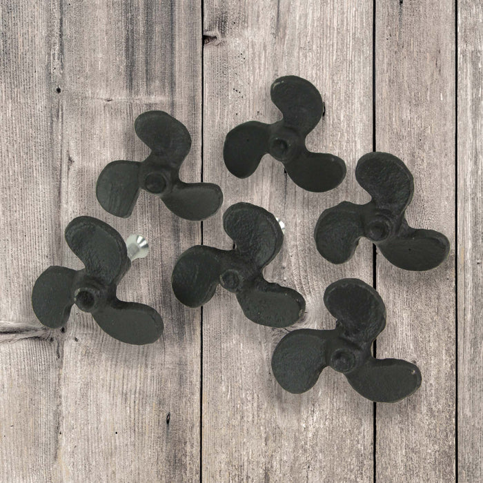 Black - Image 4 - Set of 6 Rustic Black Cast Iron Boat Propeller Drawer Pulls - Nautical Decor with Weathered Charm - 1.75