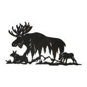 Laser-Cut Black Metal Majestic Moose Family Silhouette Wall Hanging Art - Rustic Cabin or Lodge Style Decor -