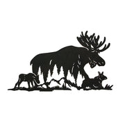 Laser-Cut Black Metal Majestic Moose Family Silhouette Wall Hanging Art - Rustic Cabin or Lodge Style Decor -