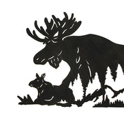 Laser-Cut Black Metal Majestic Moose Family Silhouette Wall Hanging Art - Rustic Cabin or Lodge Style Decor -