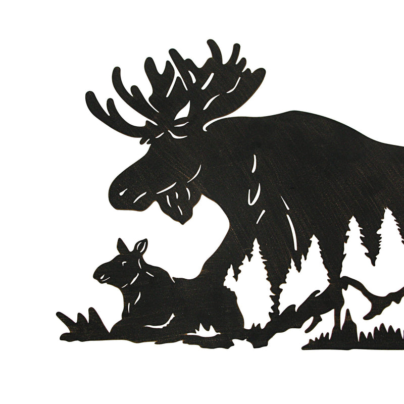 Laser-Cut Black Metal Majestic Moose Family Silhouette Wall Hanging Art - Rustic Cabin or Lodge Style Decor -