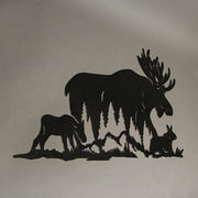 Laser-Cut Black Metal Majestic Moose Family Silhouette Wall Hanging Art - Rustic Cabin or Lodge Style Decor -