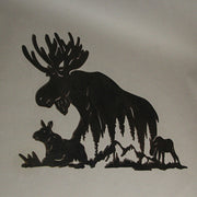 Laser-Cut Black Metal Majestic Moose Family Silhouette Wall Hanging Art - Rustic Cabin or Lodge Style Decor -