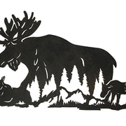 Laser-Cut Black Metal Majestic Moose Family Silhouette Wall Hanging Art - Rustic Cabin or Lodge Style Decor -