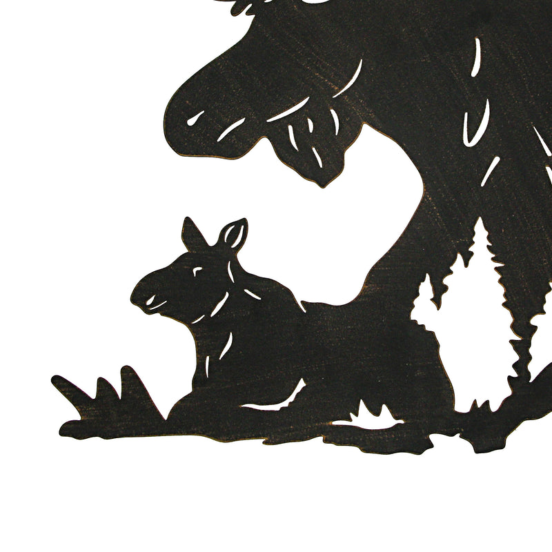 Laser-Cut Black Metal Majestic Moose Family Silhouette Wall Hanging Art - Rustic Cabin or Lodge Style Decor -