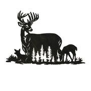 Black Metal Cutout Deer Family Wall Decor - Captivating 24.25-Inch Long Rustic Cabin Art Plaque for Homes, Lodges, or Country