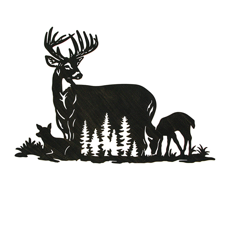 Black Metal Cutout Deer Family Wall Decor - Captivating 24.25-Inch Long Rustic Cabin Art Plaque for Homes, Lodges, or Country