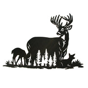 Black Metal Cutout Deer Family Wall Decor - Captivating 24.25-Inch Long Rustic Cabin Art Plaque for Homes, Lodges, or Country