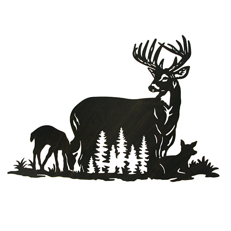 Black Metal Cutout Deer Family Wall Decor - Captivating 24.25-Inch Long Rustic Cabin Art Plaque for Homes, Lodges, or Country