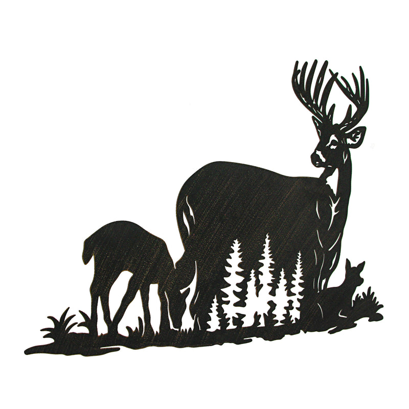 Black Metal Cutout Deer Family Wall Decor - Captivating 24.25-Inch Long Rustic Cabin Art Plaque for Homes, Lodges, or Country