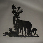 Black Metal Cutout Deer Family Wall Decor - Captivating 24.25-Inch Long Rustic Cabin Art Plaque for Homes, Lodges, or Country