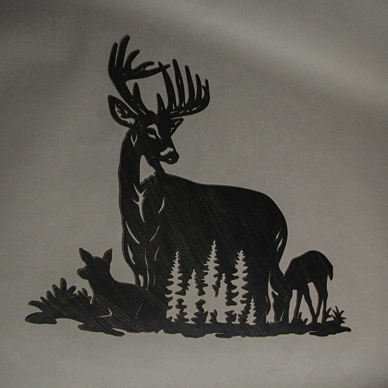 Black Metal Cutout Deer Family Wall Decor - Captivating 24.25-Inch Long Rustic Cabin Art Plaque for Homes, Lodges, or Country