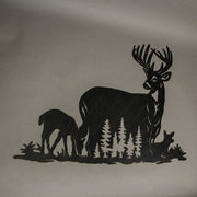 Black Metal Cutout Deer Family Wall Decor - Captivating 24.25-Inch Long Rustic Cabin Art Plaque for Homes, Lodges, or Country